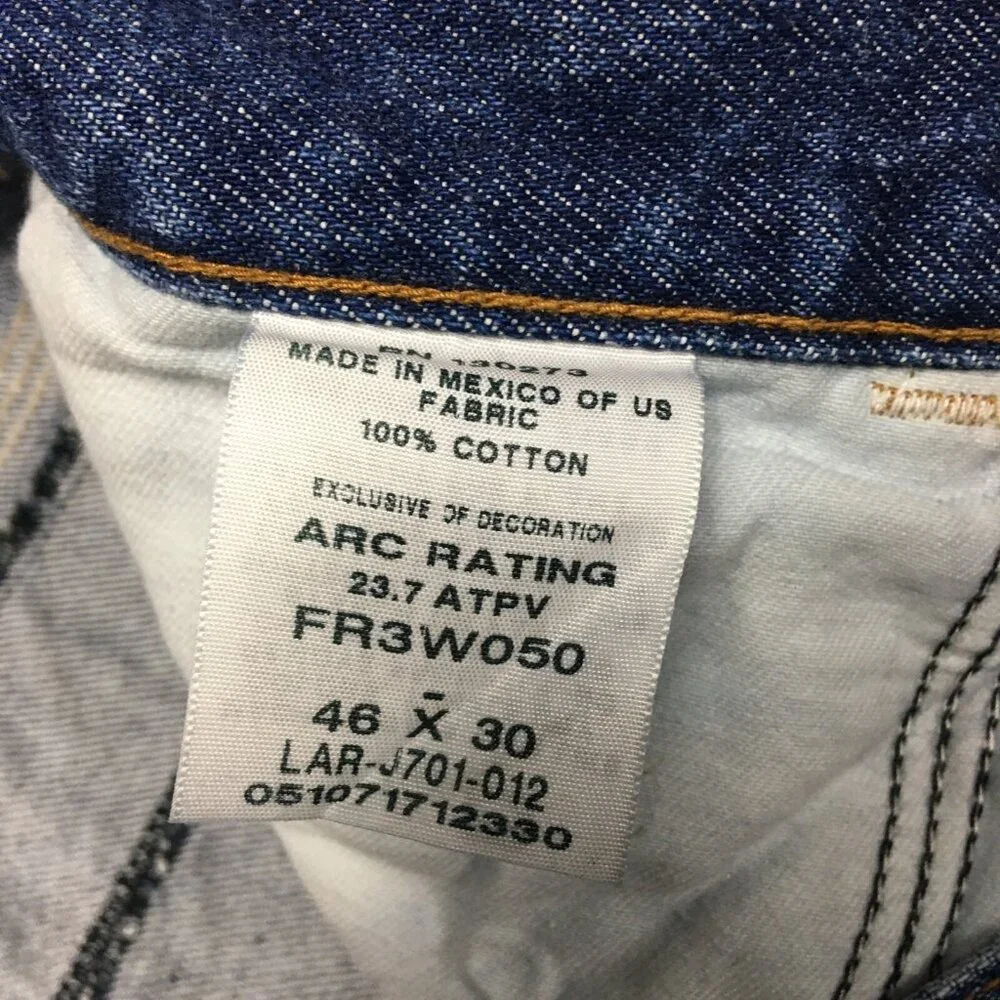 Wrangler FR Mens Flame Resistant Blue‎ Jeans size 46x30 Work Denim Trades Pants